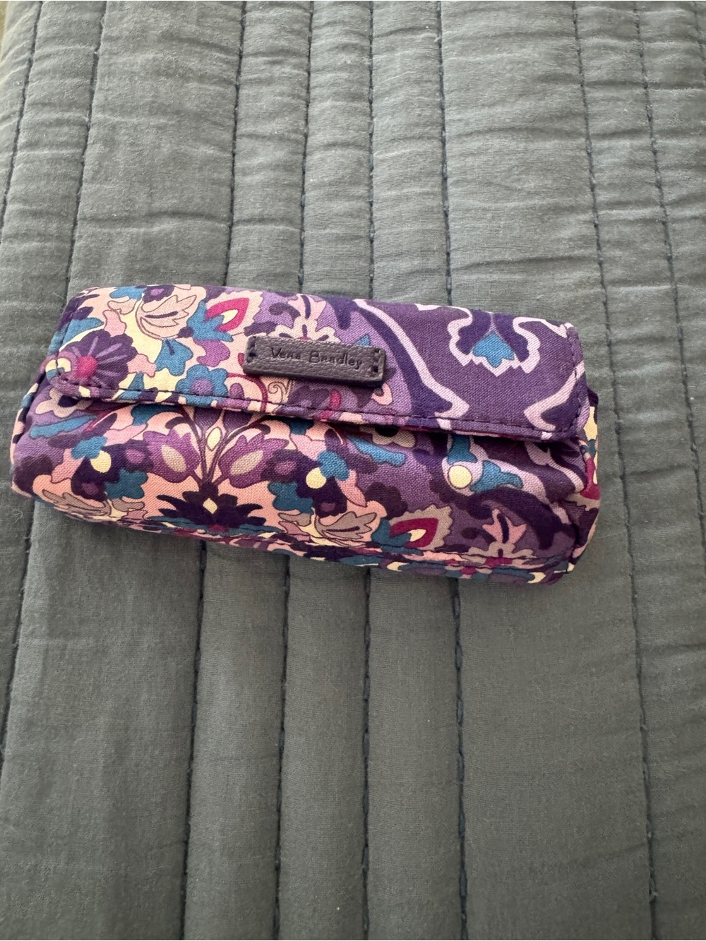 Vera Bradley Purple Floral Quilted Pouch with Teal & Pink Accents